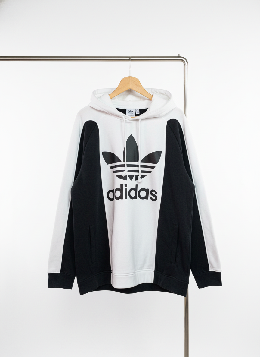 Adidas - Cotton - Hoodie – Black and White – Size L