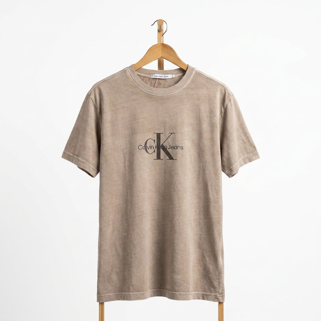 Calvin Klein - Cotton - T-Shirt – Beige – Size M Fits L