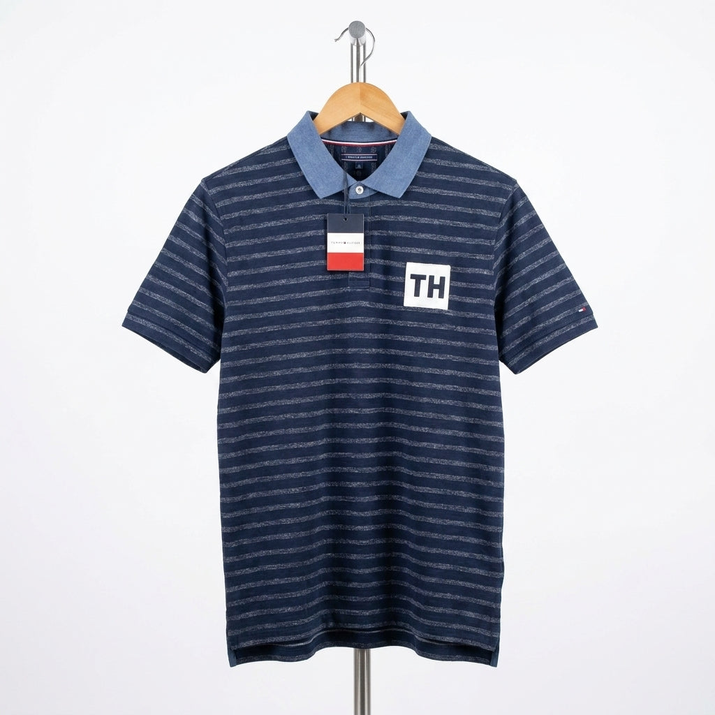 Tommy Hilfiger - Cotton - Polo Shirt – Navy Striped – Size 2XL