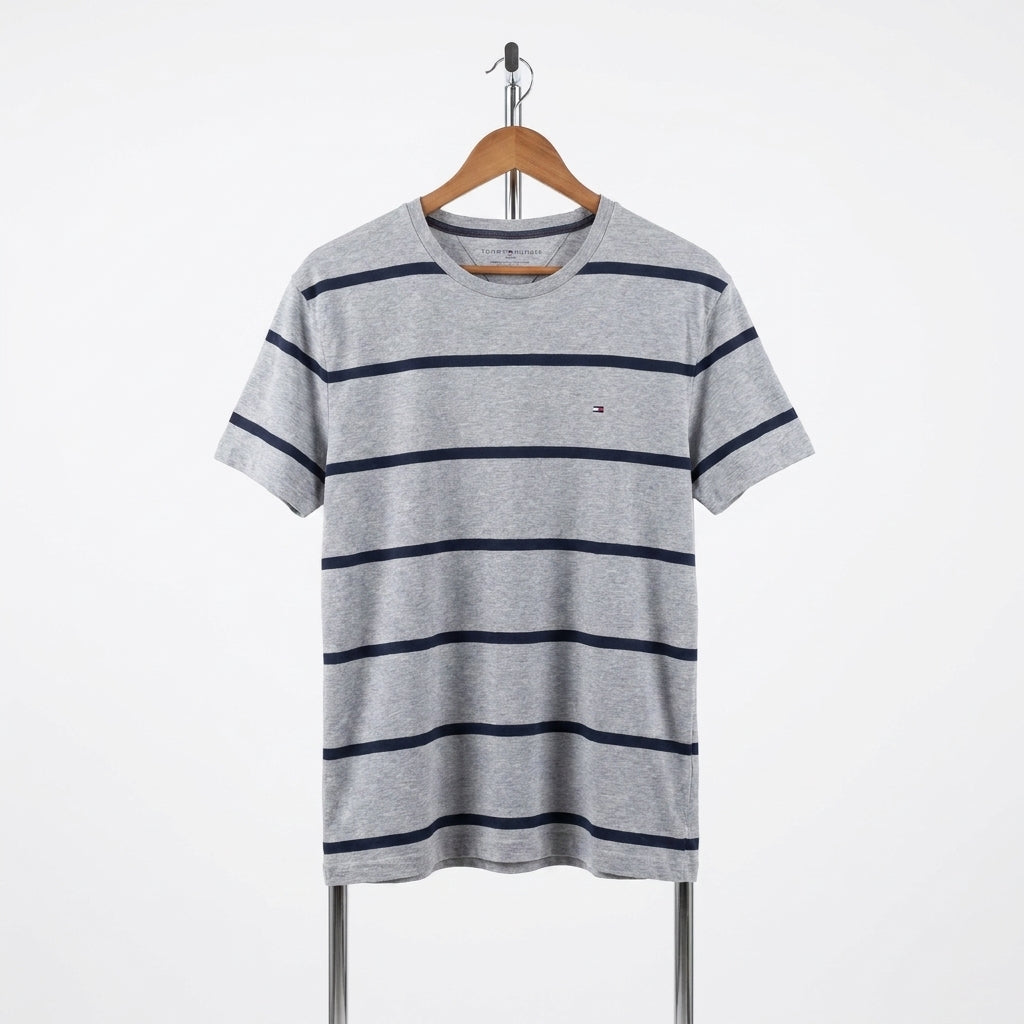 Tommy Hilfiger - Cotton - T-Shirt – Gray Striped – Size L