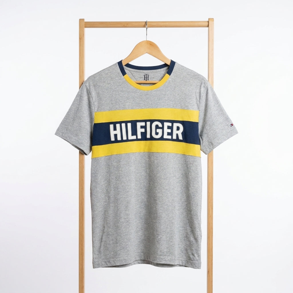 Tommy Hilfiger - Cotton - T-Shirt – Gray - Yellow – Size L