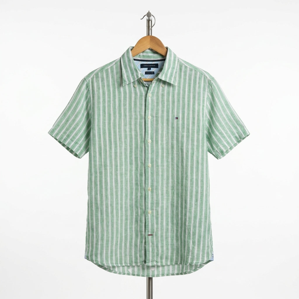 Tommy Hilfiger - Linen - Shirt - Green - Size L
