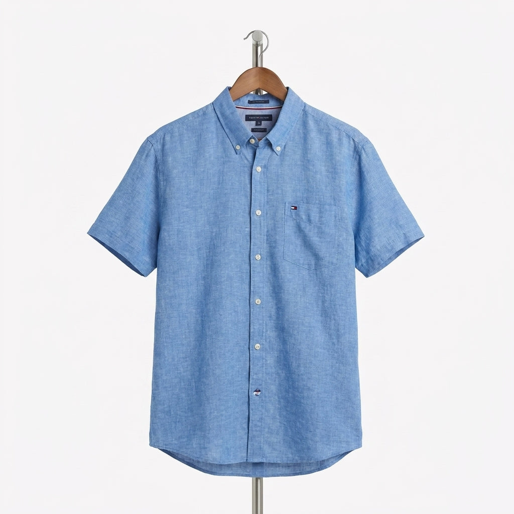 Tommy Hilfiger - Linen - Shirt - Baby Blue - Size XL