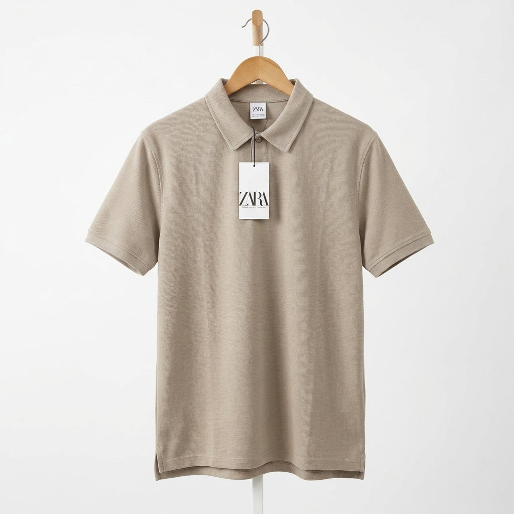 Zara - Cotton - Polo Shirt – Beige – Size L