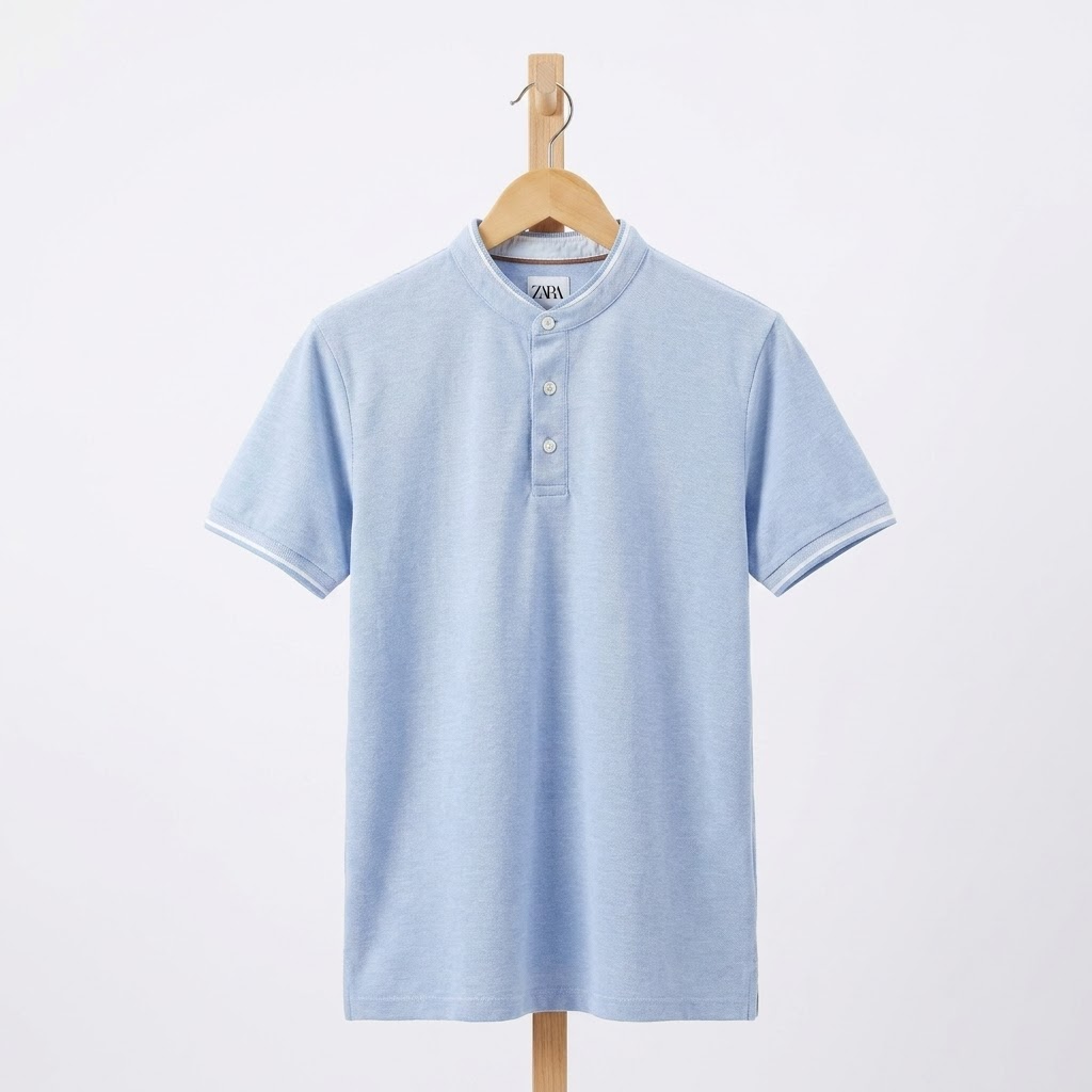 Zara - Cotton - Polo Shirt – Light Blue – Size M