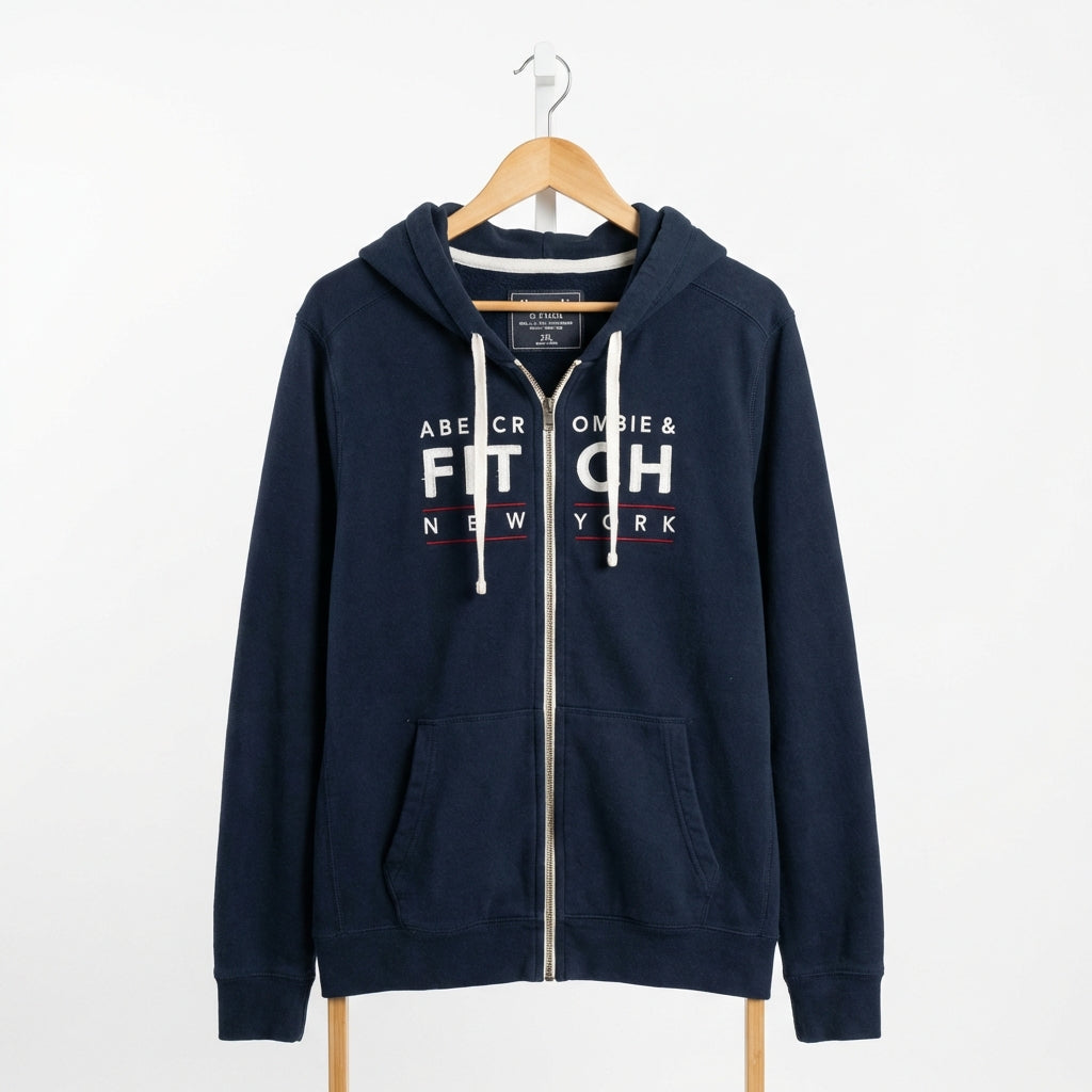 Abercrombie & Fitch - Cotton - Zipped Hoodie – Navy – Size 2XL