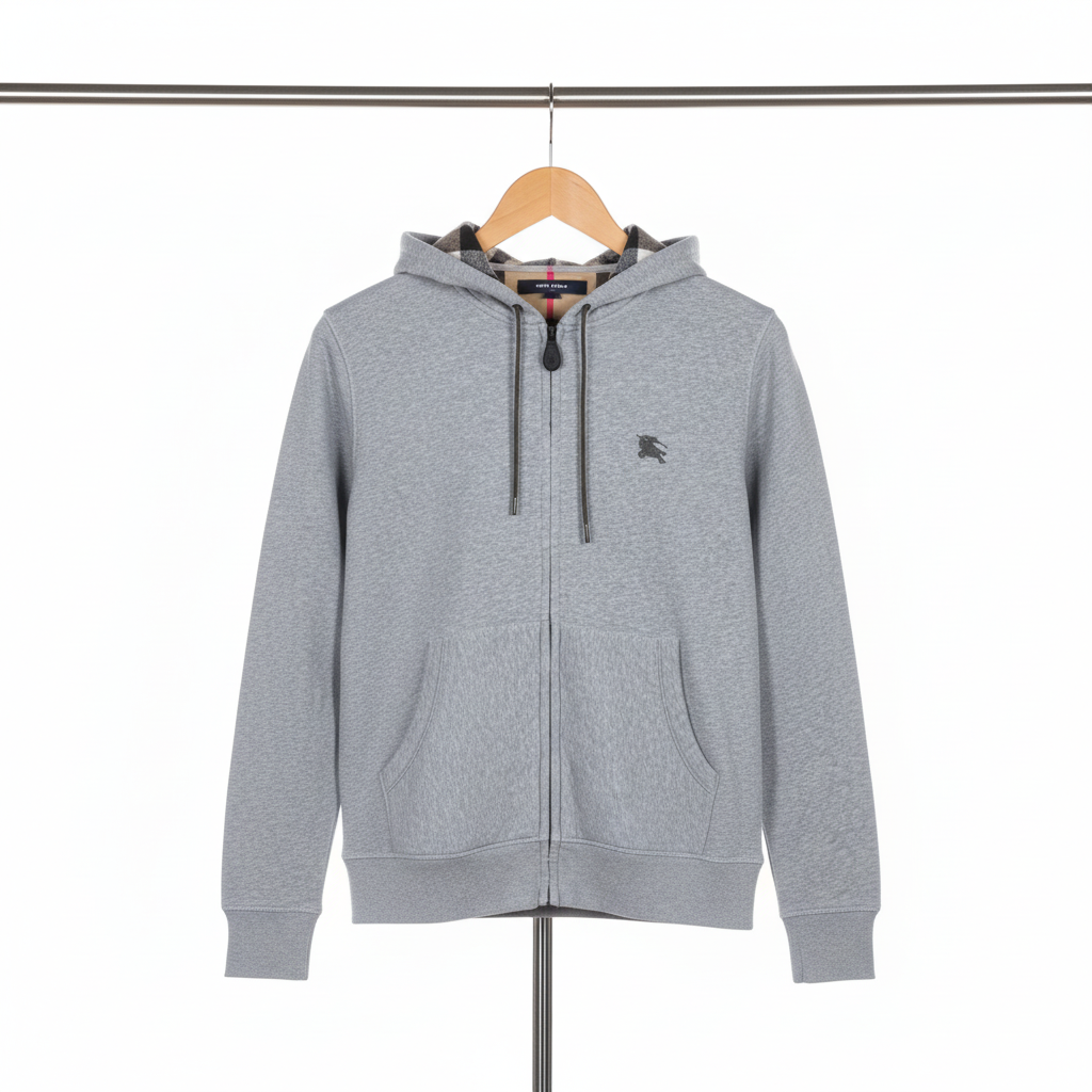 Burberry - Cotton - Zip Hoodie – Grey – Size XXL
